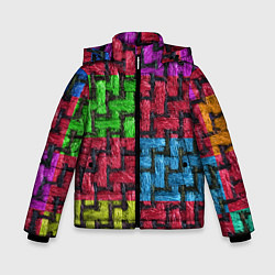 Куртка зимняя для мальчика Грубая вязка - цветная клетка - fashion 2044, цвет: 3D-черный
