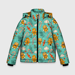 Куртка зимняя для мальчика Новогодний паттерн с печеньем и конфетами, цвет: 3D-светло-серый