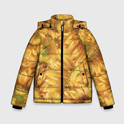 Куртка зимняя для мальчика Подсолнухи, цвет: 3D-черный