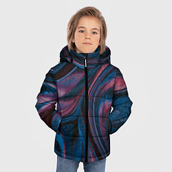Куртка зимняя для мальчика Абстрактные фиолетовые и синие волны с блёстками, цвет: 3D-черный — фото 2