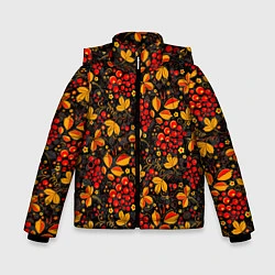 Куртка зимняя для мальчика Красная рябина хохломой, цвет: 3D-черный