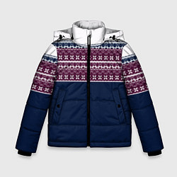 Куртка зимняя для мальчика Скандинавский орнамент на синем, бордовом фоне, цвет: 3D-светло-серый