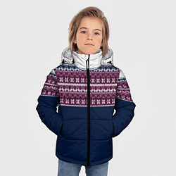 Куртка зимняя для мальчика Скандинавский орнамент на синем, бордовом фоне, цвет: 3D-черный — фото 2