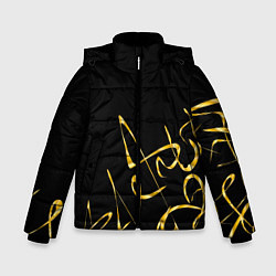 Зимняя куртка для мальчика Золотая каллиграфия на черном фоне