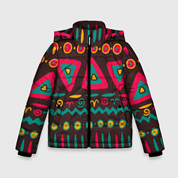 Куртка зимняя для мальчика Разнообразный узор - треугольники, линии и круги, цвет: 3D-светло-серый