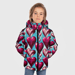 Куртка зимняя для мальчика Паттерн красные абстрактные сердца, цвет: 3D-черный — фото 2