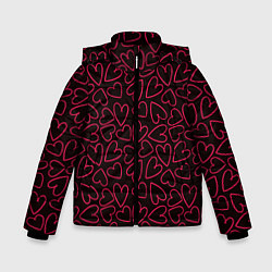 Куртка зимняя для мальчика Розовые сердечки на темном фоне, цвет: 3D-черный