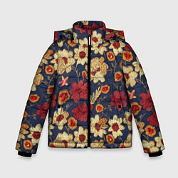 Куртка зимняя для мальчика Эффект цветочной вышивки, цвет: 3D-черный