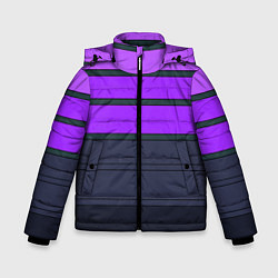 Куртка зимняя для мальчика Полосатый узор в серых и фиолетовых тонах, цвет: 3D-черный