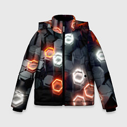 Куртка зимняя для мальчика Плитки со свечением броня, цвет: 3D-светло-серый