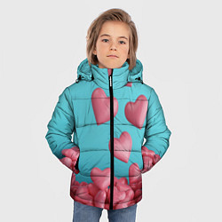 Куртка зимняя для мальчика Россыпь сердец на день святого валентина, цвет: 3D-красный — фото 2