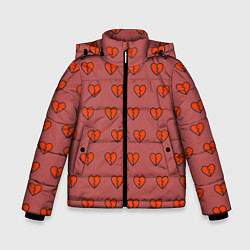 Зимняя куртка для мальчика Разбитые сердца на бордовом фоне