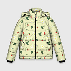 Куртка зимняя для мальчика Узор из веточек и листиков земляники, цвет: 3D-красный