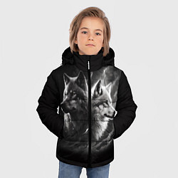 Куртка зимняя для мальчика Волки - белый и черный, цвет: 3D-красный — фото 2