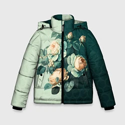 Куртка зимняя для мальчика Розы на зеленом фоне, цвет: 3D-черный
