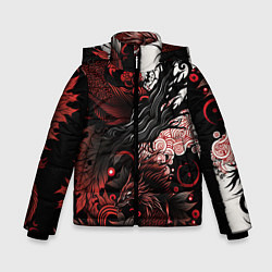 Куртка зимняя для мальчика Красный Irezumi узор, цвет: 3D-черный