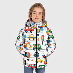Куртка зимняя для мальчика Радужные машинки - паттерн, цвет: 3D-черный — фото 2