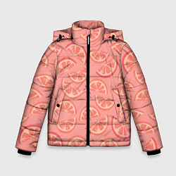 Куртка зимняя для мальчика Цитрусовые дольки - розовый паттерн, цвет: 3D-черный
