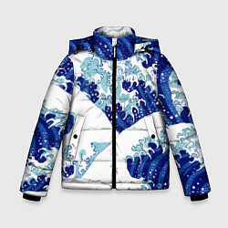 Куртка зимняя для мальчика Японская графика - волна - паттерн, цвет: 3D-черный