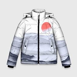 Куртка зимняя для мальчика Японский пейзаж - восход солнца, цвет: 3D-светло-серый