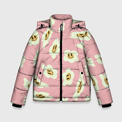 Зимняя куртка для мальчика Искаженные смайлы-цветы на розовом паттер