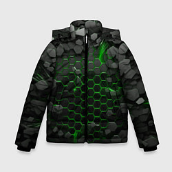 Куртка зимняя для мальчика Взрыв зеленых плит, цвет: 3D-черный