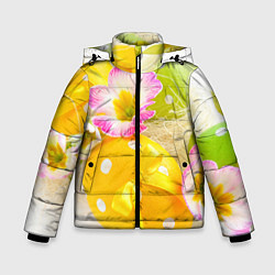 Куртка зимняя для мальчика Пасхальные яйца и цветы, цвет: 3D-черный