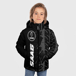 Куртка зимняя для мальчика Saab speed на темном фоне со следами шин: по-верти, цвет: 3D-черный — фото 2