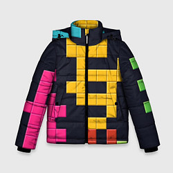 Куртка зимняя для мальчика Узор Тетрис абстракции, цвет: 3D-светло-серый