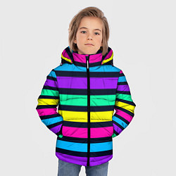 Куртка зимняя для мальчика Неоновые полосы на черном фоне, цвет: 3D-светло-серый — фото 2