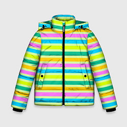 Куртка зимняя для мальчика Желто-зеленый полосатый узор, цвет: 3D-красный