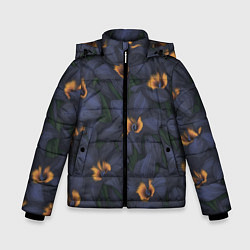 Куртка зимняя для мальчика Темно-синие цветы, цвет: 3D-светло-серый