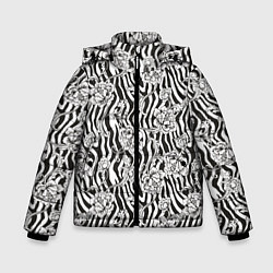 Куртка зимняя для мальчика Декоративные цветы на фоне зебры, цвет: 3D-светло-серый
