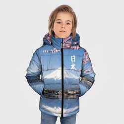 Куртка зимняя для мальчика Цветущая сакура на фоне Фудзиямы - Япония, цвет: 3D-черный — фото 2