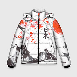 Куртка зимняя для мальчика Цветущая сакура и солнце - Япония, цвет: 3D-красный