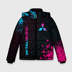Куртка зимняя для мальчика Mitsubishi - neon gradient: надпись, символ, цвет: 3D-черный