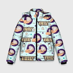 Куртка зимняя для мальчика Королева - надпись с алмазом и звездами, цвет: 3D-черный
