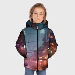 Куртка зимняя для мальчика Киберпанк город будущего, цвет: 3D-светло-серый — фото 2