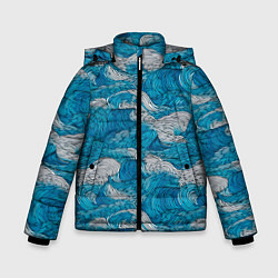 Куртка зимняя для мальчика Голубые и белые волны, цвет: 3D-светло-серый