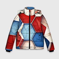 Куртка зимняя для мальчика Большие белые синие красные плиты, цвет: 3D-красный