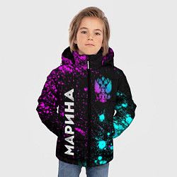 Куртка зимняя для мальчика Марина и неоновый герб России: надпись, символ, цвет: 3D-черный — фото 2