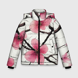 Зимняя куртка для мальчика Цветы и ветви японской сакуры - текстура холста