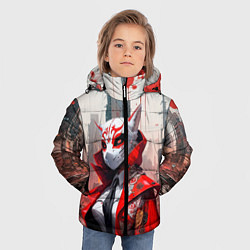Куртка зимняя для мальчика Наёмница в маске кицунэ, цвет: 3D-красный — фото 2