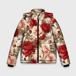 Куртка зимняя для мальчика Розы паттерн, цвет: 3D-черный