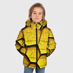 Куртка зимняя для мальчика Желтые шестиугольники с трещинами - объемная текст, цвет: 3D-черный — фото 2