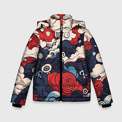 Куртка зимняя для мальчика Узоры в Японском стиле, цвет: 3D-черный