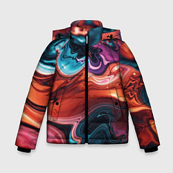 Куртка зимняя для мальчика Красочные переливы волн, цвет: 3D-черный
