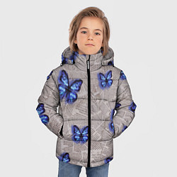 Куртка зимняя для мальчика Газетные обрывки и синие бабочки, цвет: 3D-светло-серый — фото 2