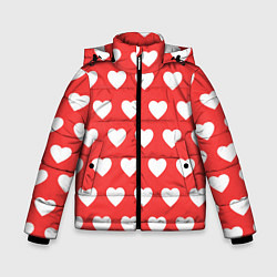 Зимняя куртка для мальчика Сердечки на красном фоне