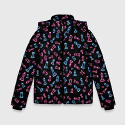 Зимняя куртка для мальчика Неоновые розовые и голубые шахматные фигуры на чер